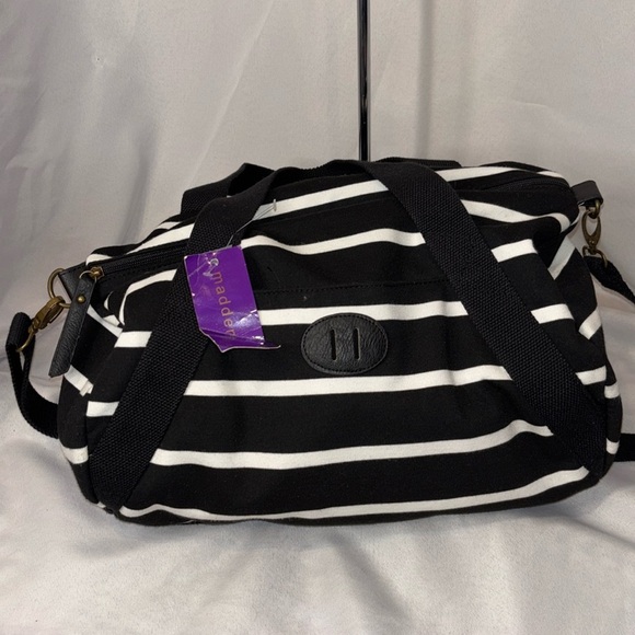 Madden Girl Black White Striped Duffle Bag - Picture 3 of 9